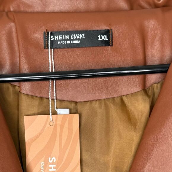 |🔸BUNDLE ONLY🔸|NWT| SHEIN CURVE Plus Lapel Neck Button Crop PU Leather Blazer - Picture 7 of 8